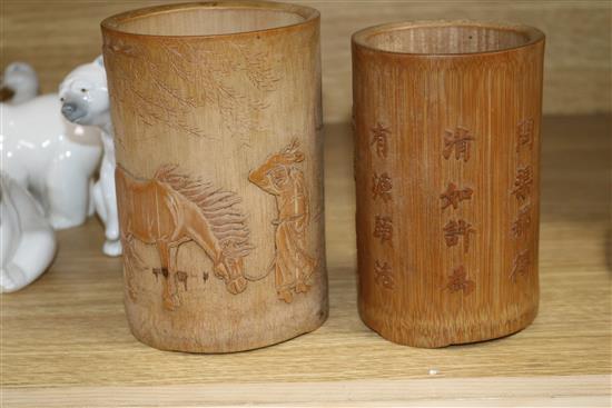 A pair of bamboo brush pots H.14cm